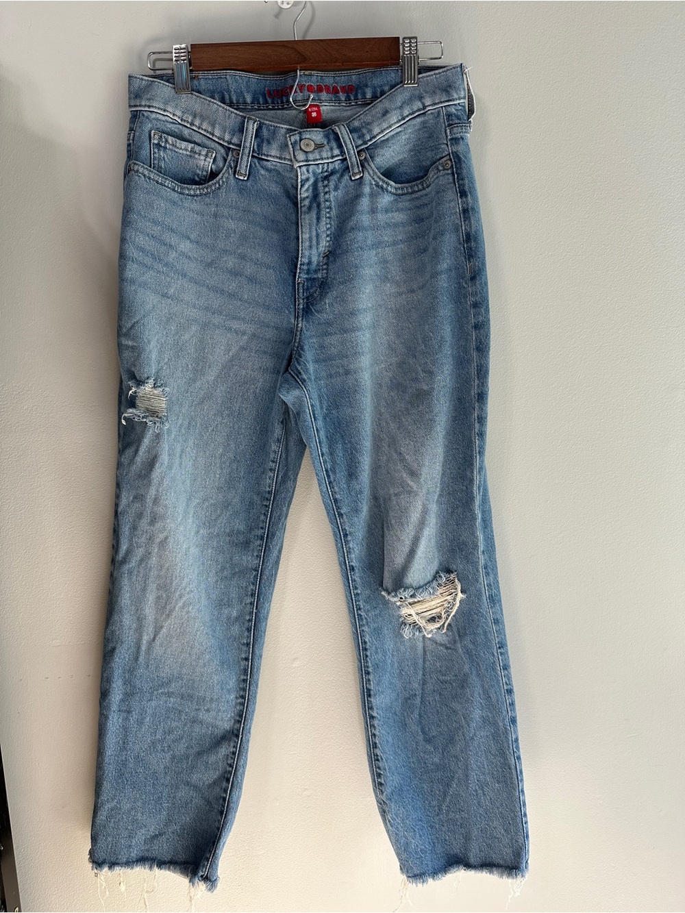 Lucky Brand Zoe High Rise Straight Jeans 8/29 Distressed Raw Hem Denim Ankle